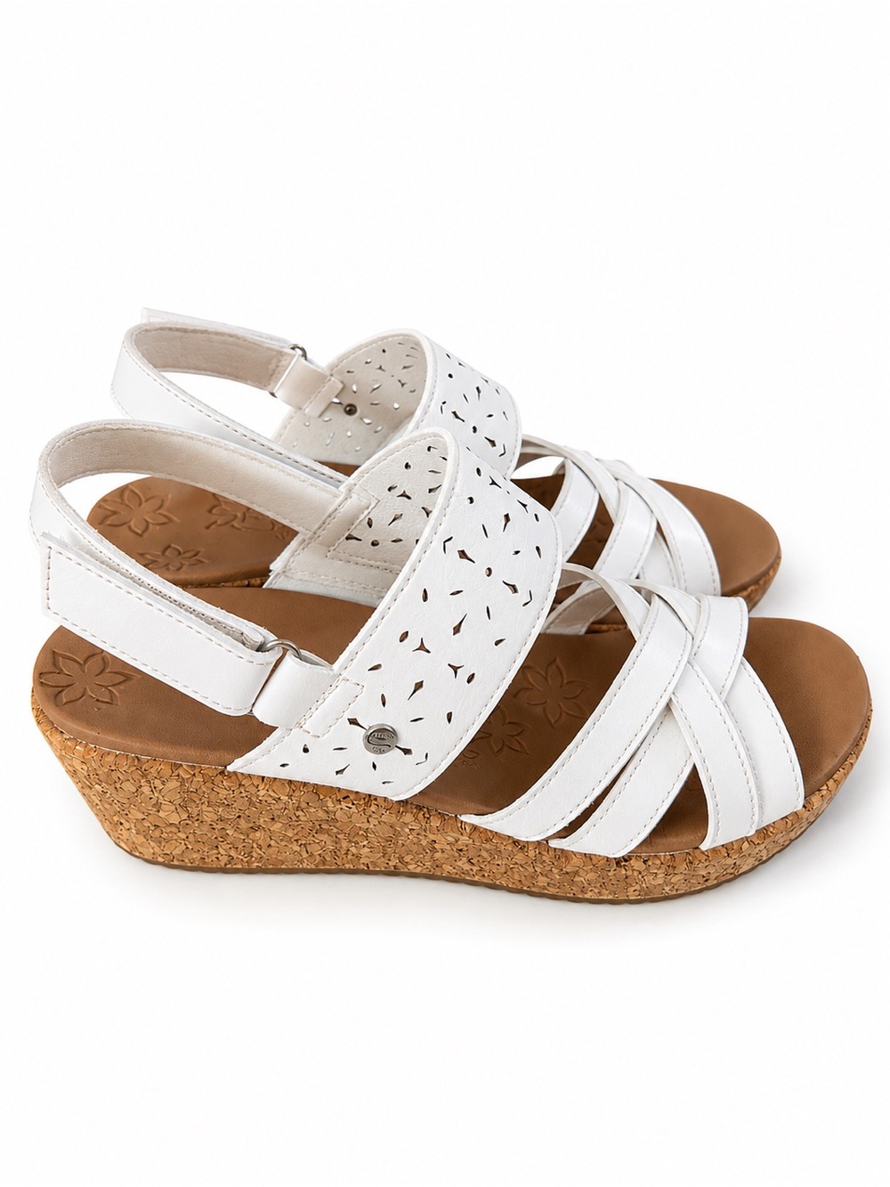 Skechers White Cork Wedge Sandals